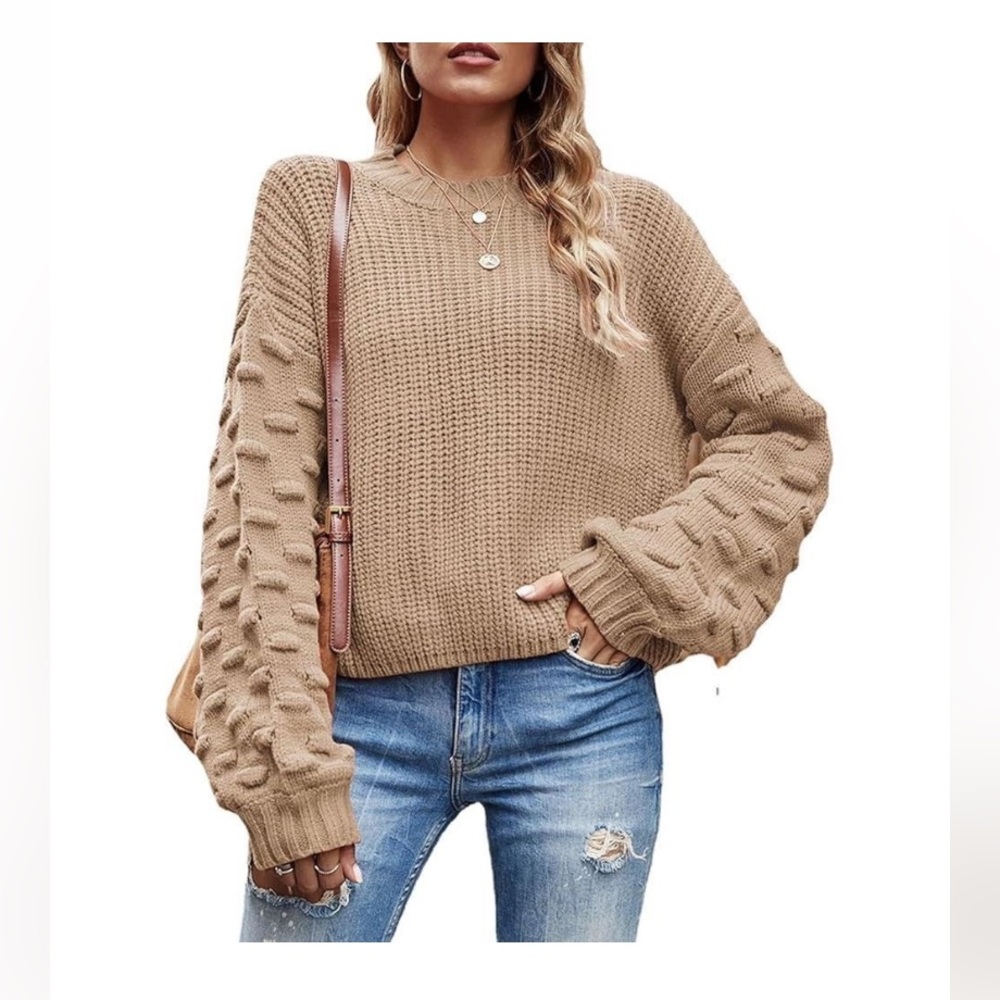 Moon & Madison Tan Lantern Sleeve Sweater Size M